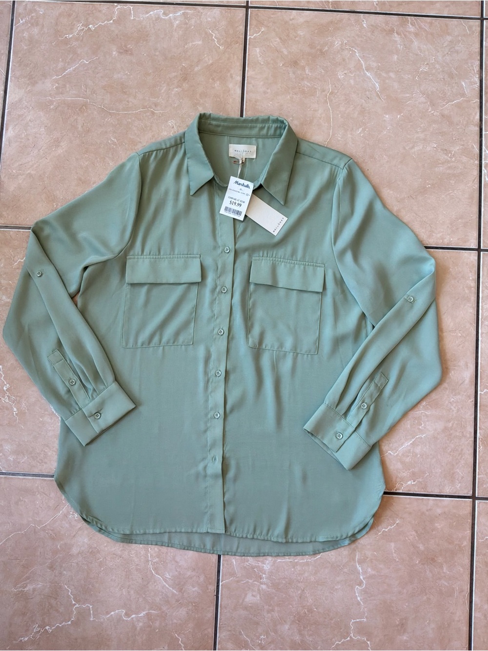 MELLODAY Sage Green Button-Up Utility Blouse